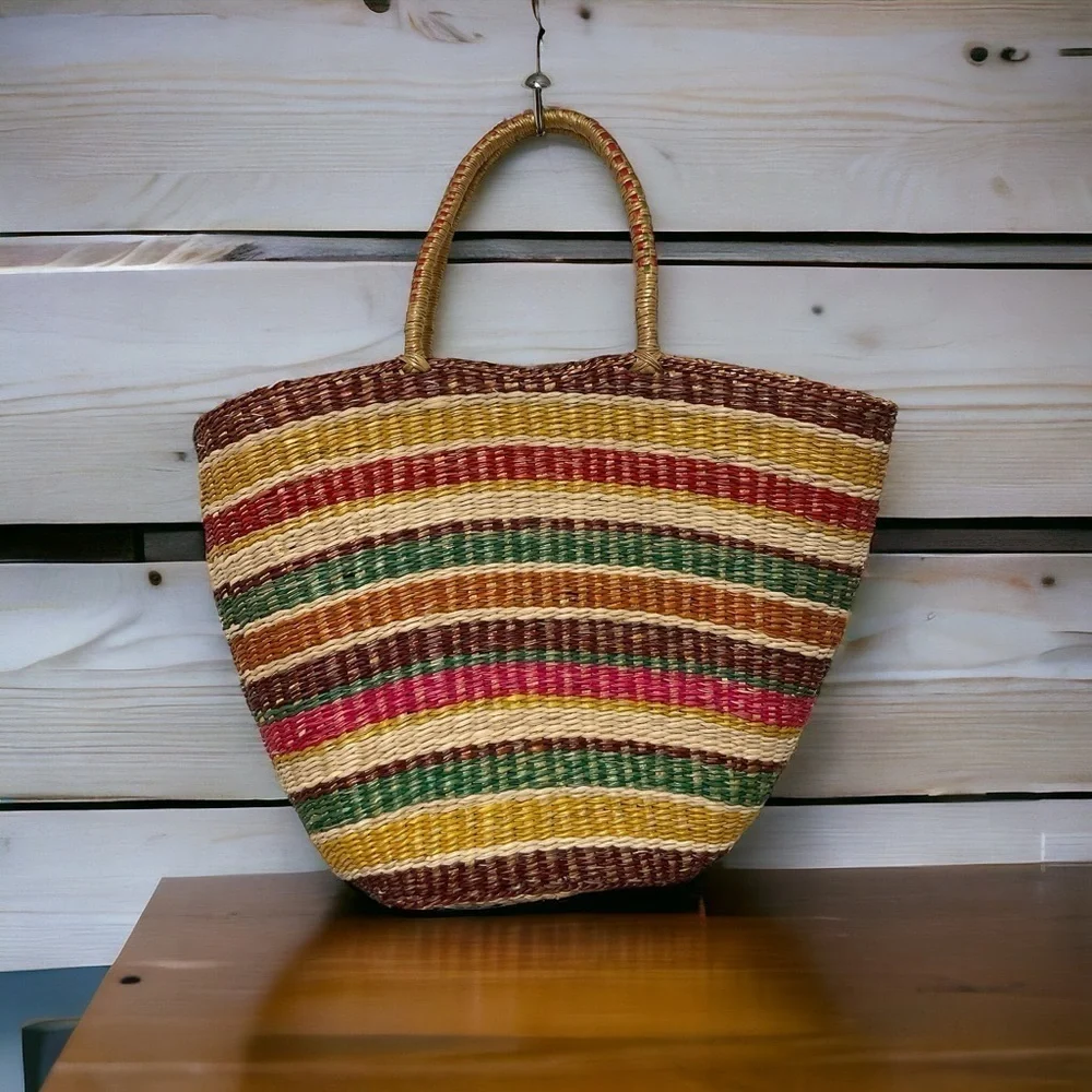 Vintage Rainbow basket hand woven in Shanghai China 16 x 11